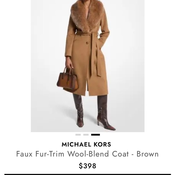 MK Michael Kors belted Woolf face fur collar coat camel brown xs classic beauty - Picture 3 of 12